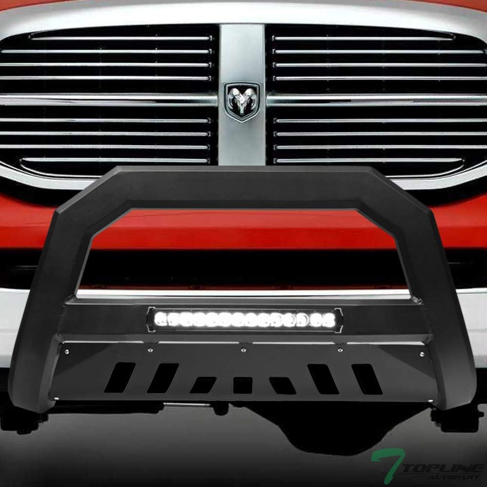 7422445947901 Compatible With 2006-2008 Dodge Ram 1500 Matte Black AVT Style Aluminum LED Light Bull Bar Guard with Skid Plate