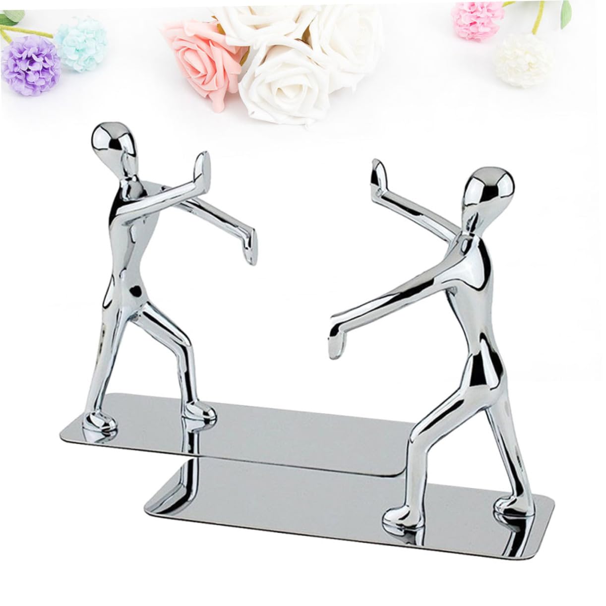 Buchstützen aus Metall in Kung Fu Form, 2 Stück, Silber