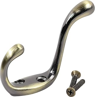 Brass Finish Cloth Hanger Hook Dual, Set of 1, Metal | Door Wall Hook for Hanging Clothes, Bathroom Hanger/Coat/Key/Door Wall Hook Hanger - Accessory Screw Set