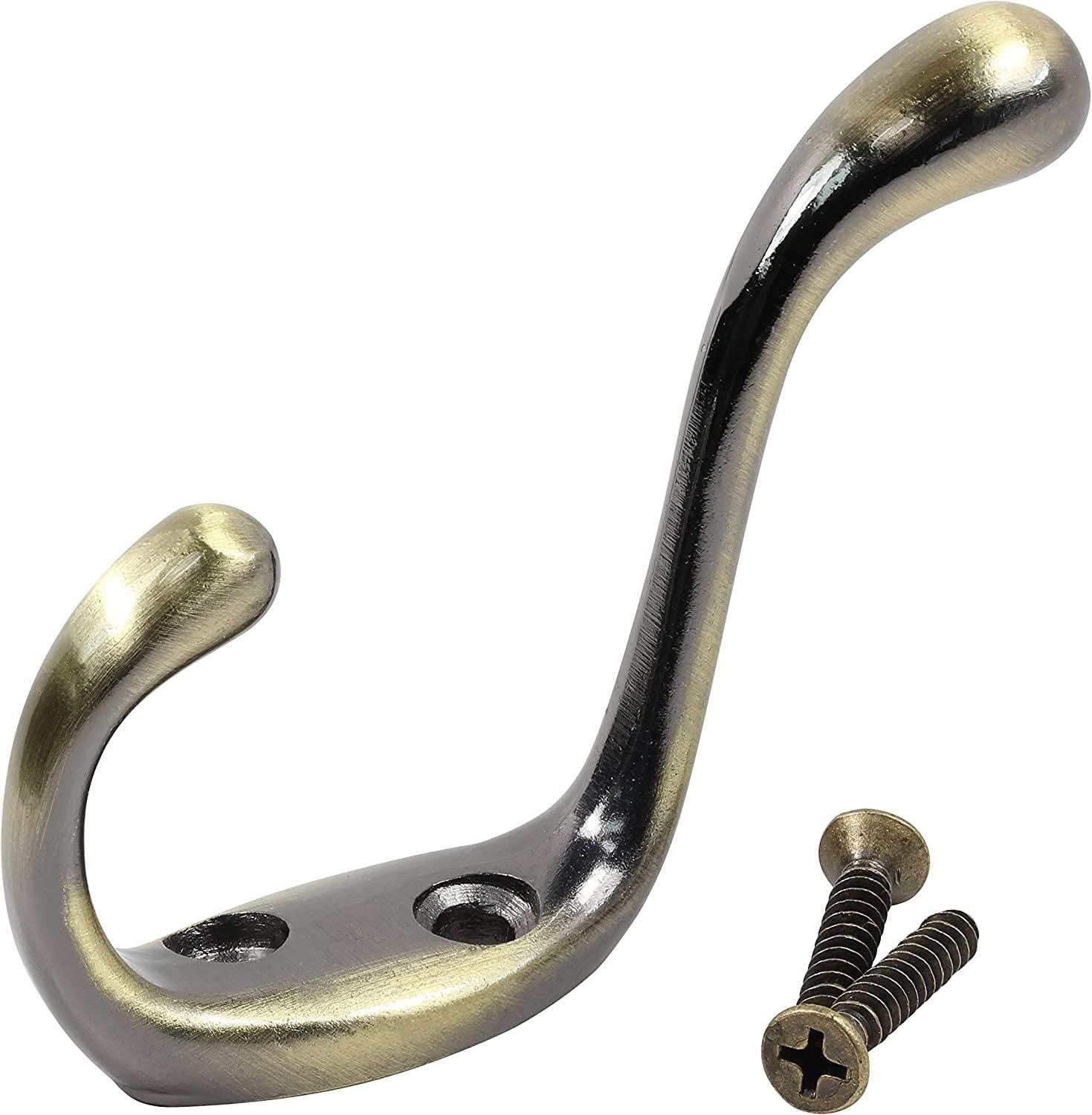 Brass Finish Cloth Hanger Hook Dual, Set of 1, Metal | Door Wall Hook for Hanging Clothes, Bathroom Hanger/Coat/Key/Door Wall Hook Hanger - Accessory Screw Set
