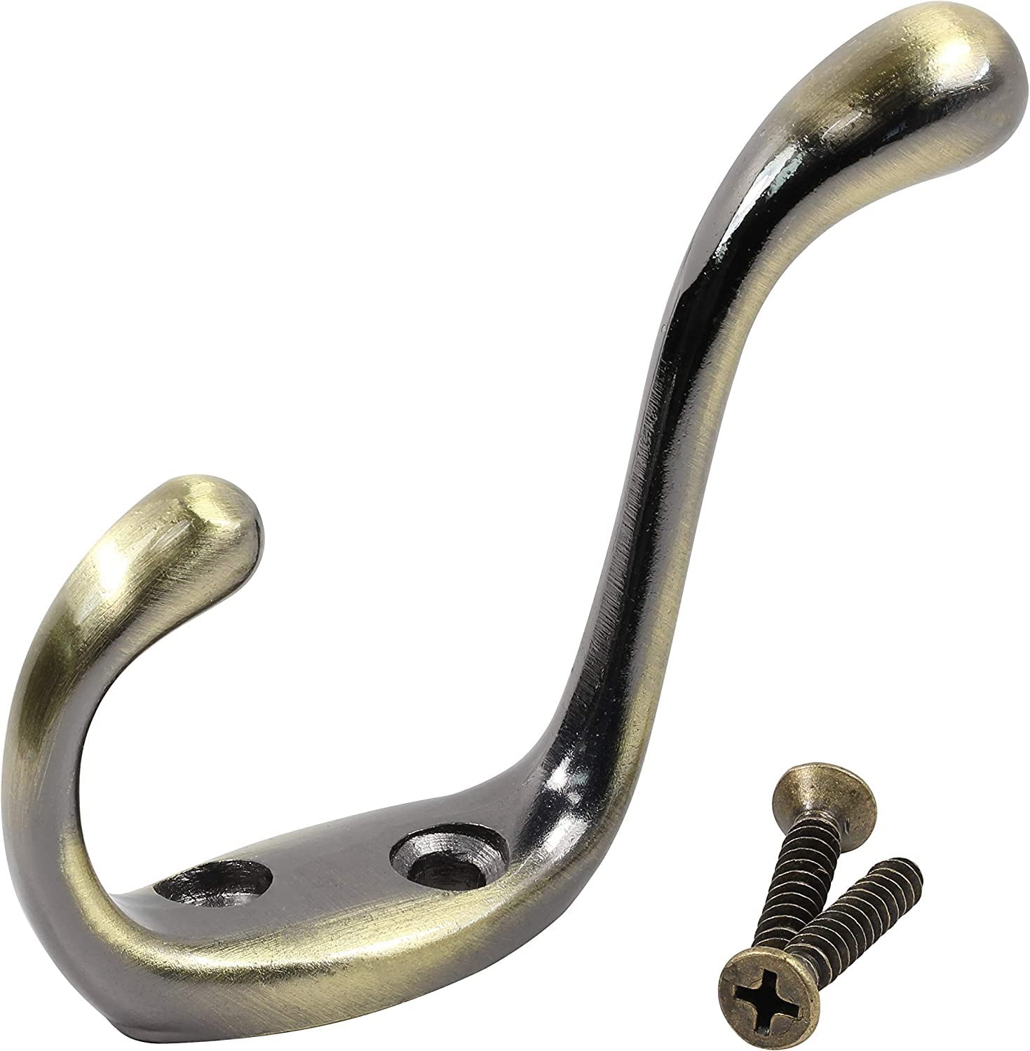 Hanger Hook Aelishq Brass Finish Cloth Hanger Hook Dual, Set of 1, Metal | Door Wall Hook for Hanging Clothes, Bathroom Hanger/Coat/Key/Door Wall Hook Hanger - Accessory Screw Set
