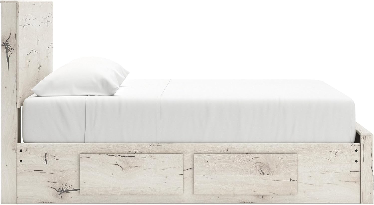 Signature Design By Ashley Lawroy King Bedframe with Headboard, Panel Storage Platform Bed with 6 Smooth-Gliding Drawers, Rustic White Finish for Modern Farmhouse Spaces