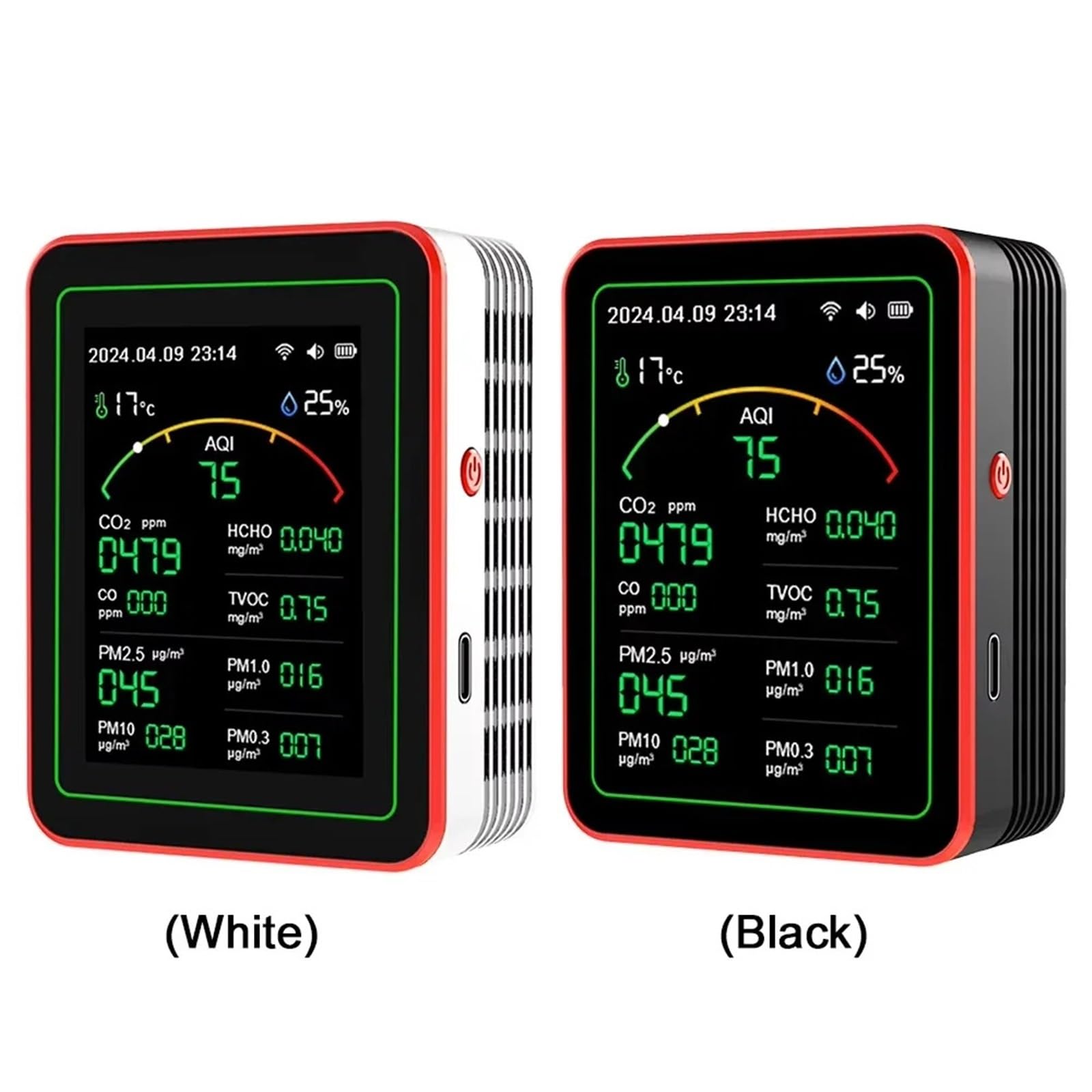 Monitor de calidad del aire 15 en 1: mide PM0.3, PM1.0, PM2.5, PM10, temperatura y humedad hogar, coche(Bianco)