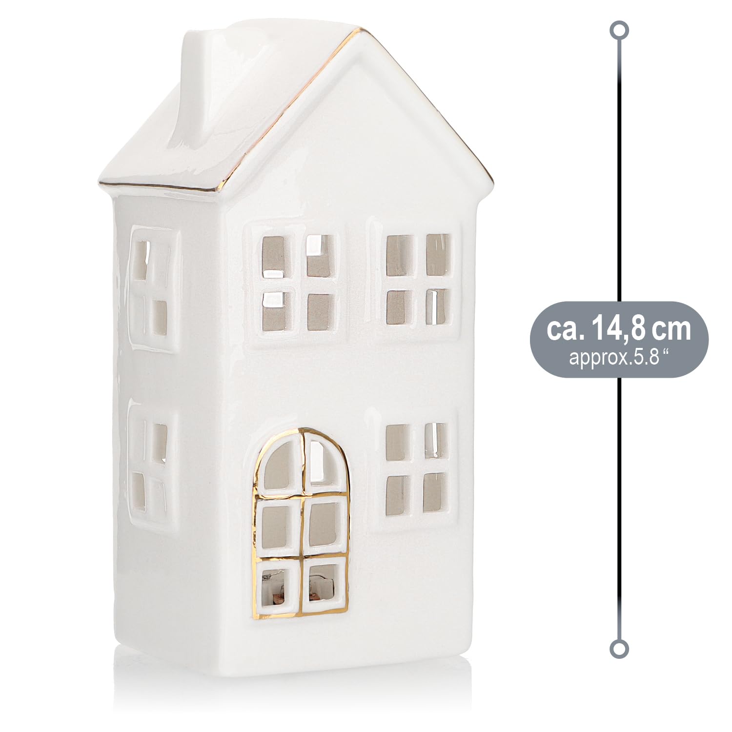 COM-FOUR® Domek LED z porcelany - latarnia na baterie - biala blyszczaca dekoracyjna latarnia do dekoracji zimowych i swiatecznych (Domek - 15cm)