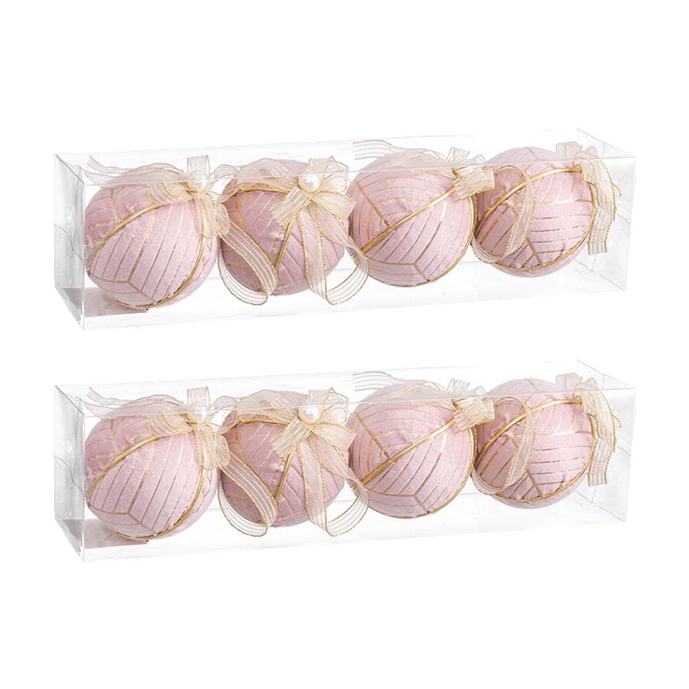 LOLAhome Set de 8 Bolas de Navidad con Ribete de polyfoam Rosa y Dorado de Ø 8 cm