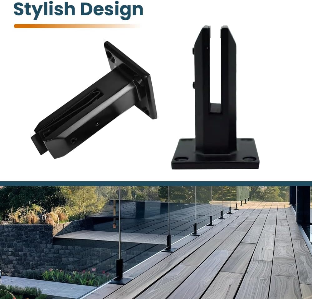 Aviora Glass Panel Clamp – 2205 Stainless Steel Post - Heavy Duty Square Spigot – Pool Fence Brackets – Glass Railing Clamps for Stairs, Home, Deck Handrail (Matte Black, 1 Pack)