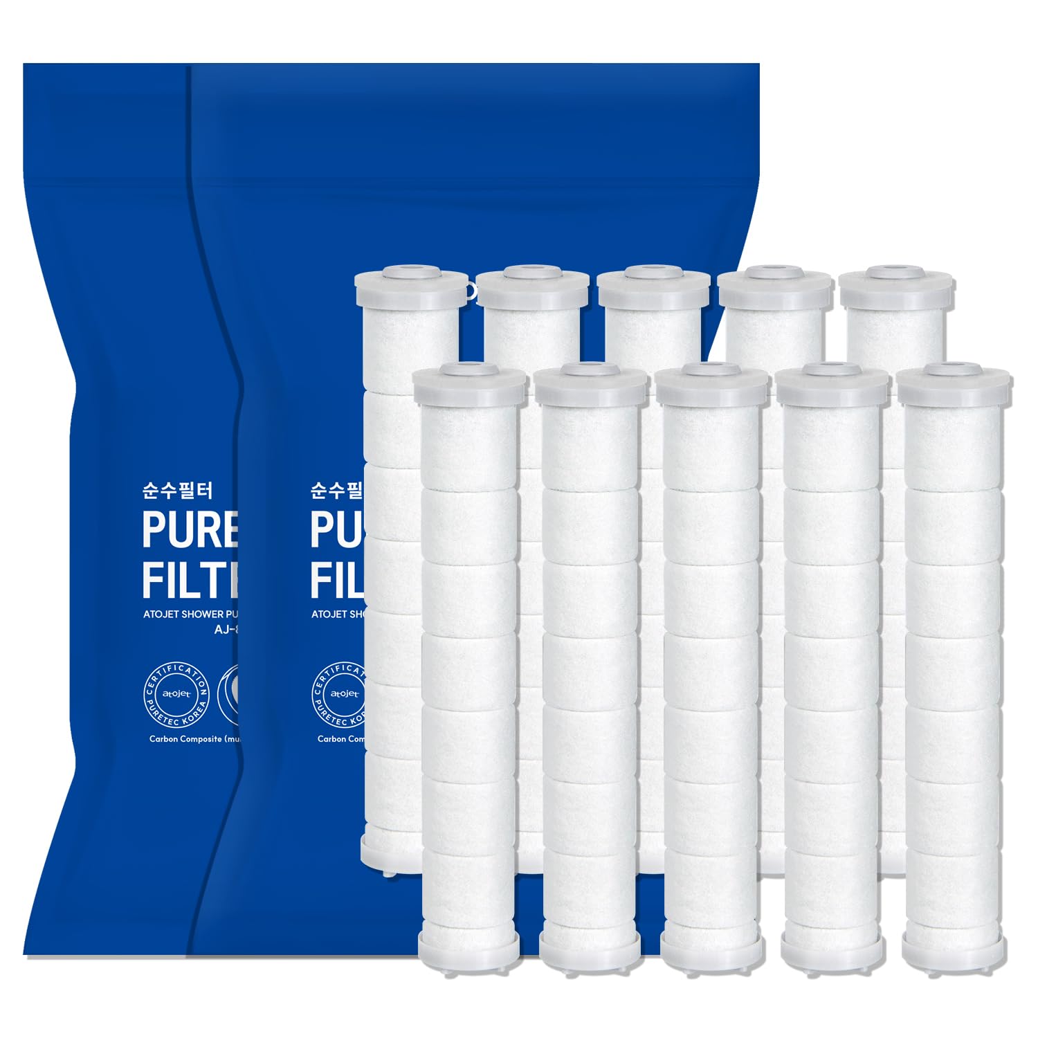Atojet Showerhead Replacement Filter Inspired by Korea's Beauty Culture | Pure Carbon Filter (10 Filters) - Compatible with Atojet AJ8200MC AJ8200MC-FLT-10PC