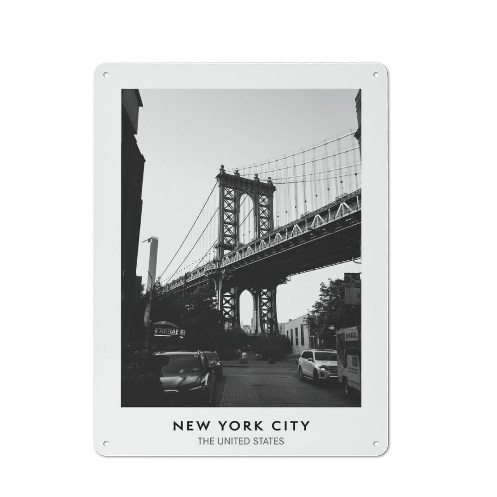 Junmoney Style Manhattan Bridge Nyc Rustic Metal Wall Sign 40X30cm For Bar Or Restaurant, A Decorative Metal Sign For Bars And Restaurants