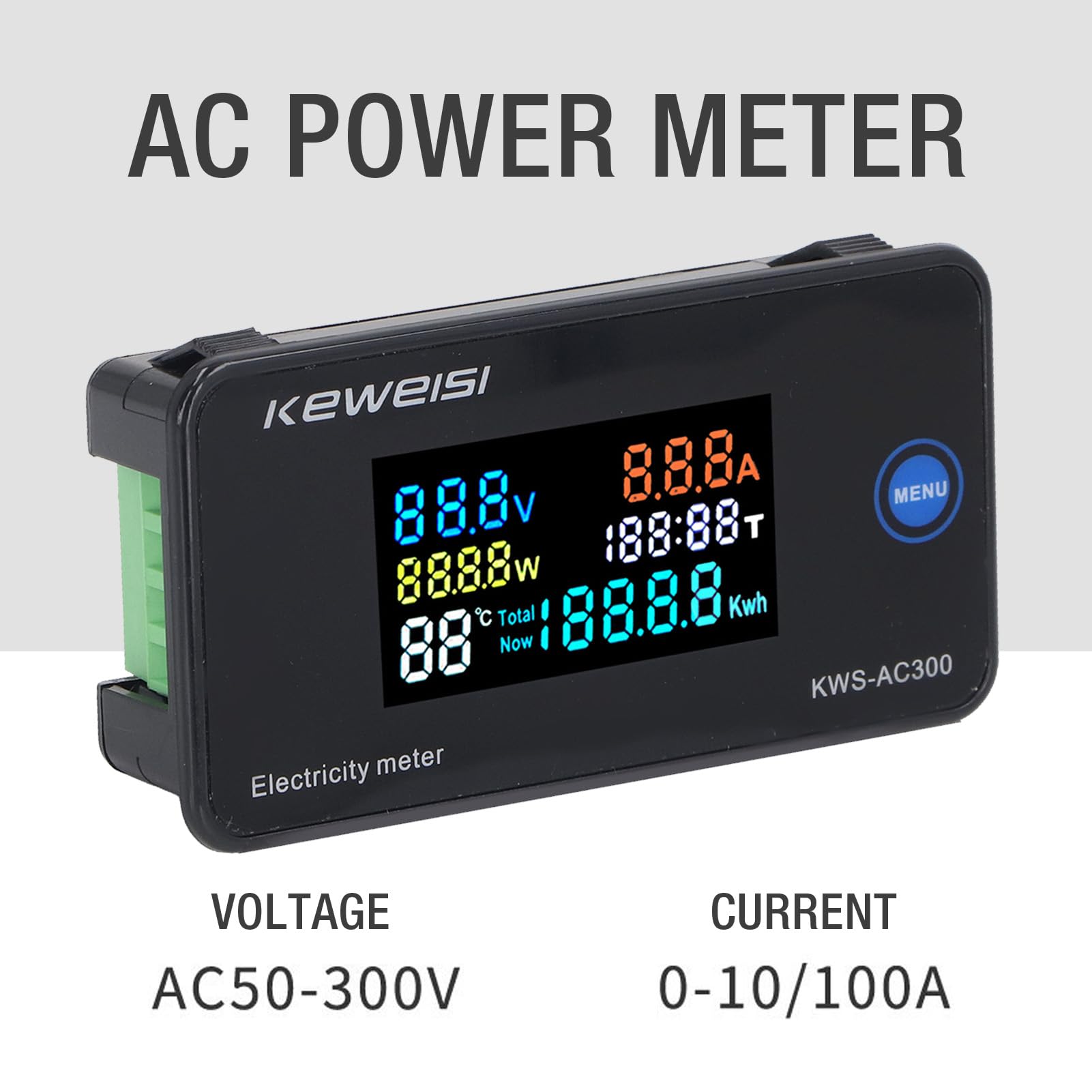 AC Voltmeter Ammeter AC50?300V 0?20A LCD HD Display Current Voltage Meter with Built in Mutual Inductor AC50?300V