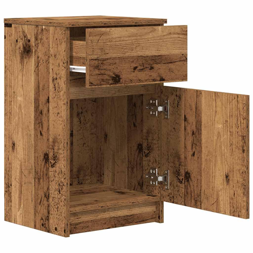 Elegante mesita de noche para dormitorio, aspecto de madera envejecida blanca, 39 x 35 x 65 cm, material de madera, fácil de limpiar, mesita de noche con superficie lisa y espacio de