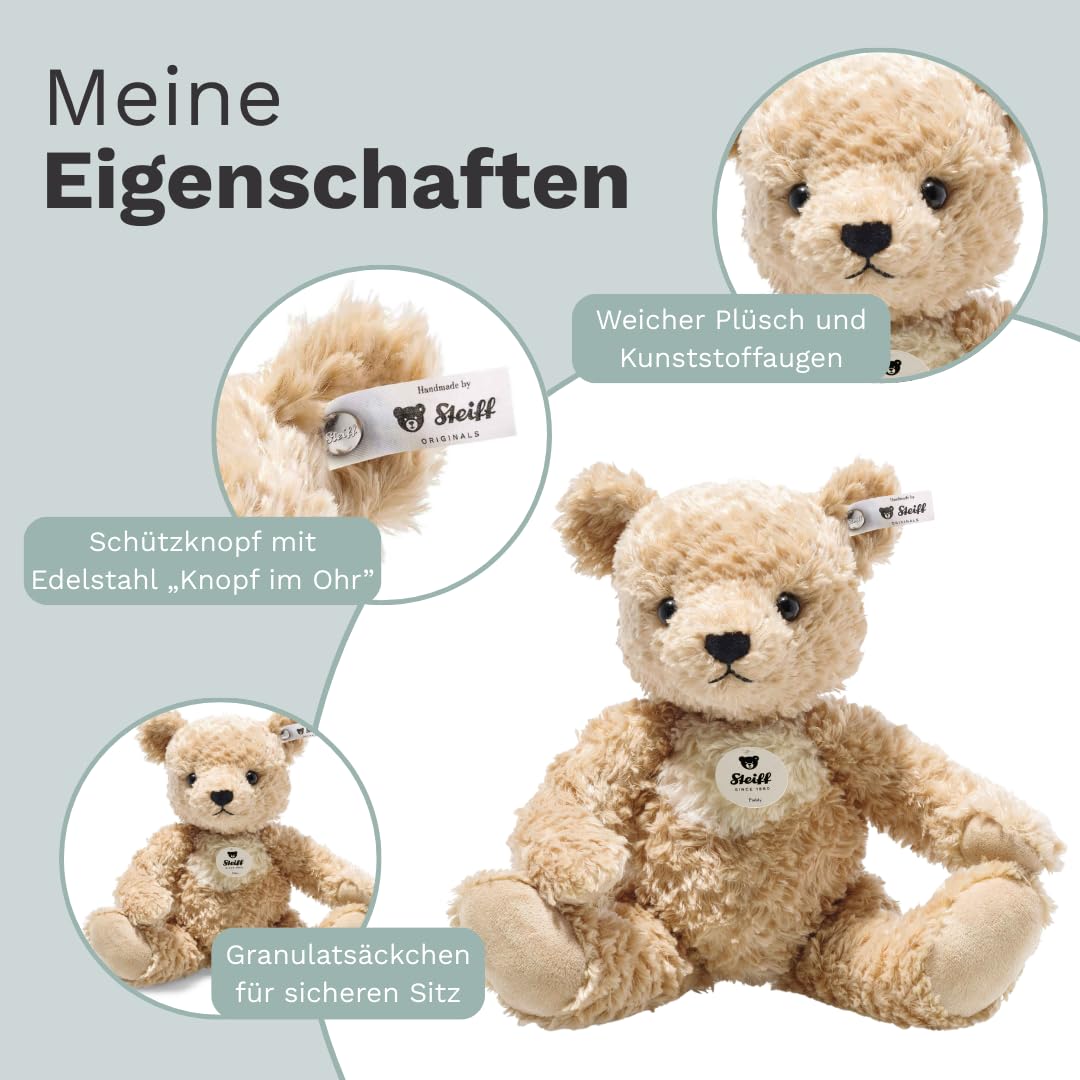 Steiff Kuscheltier Paddy Teddybär, Süßes Stofftier mit Kunststoffaugen, Kinder, Jungen & Mädchen, Plüschtier 30 cm, Hellbraun, 014253