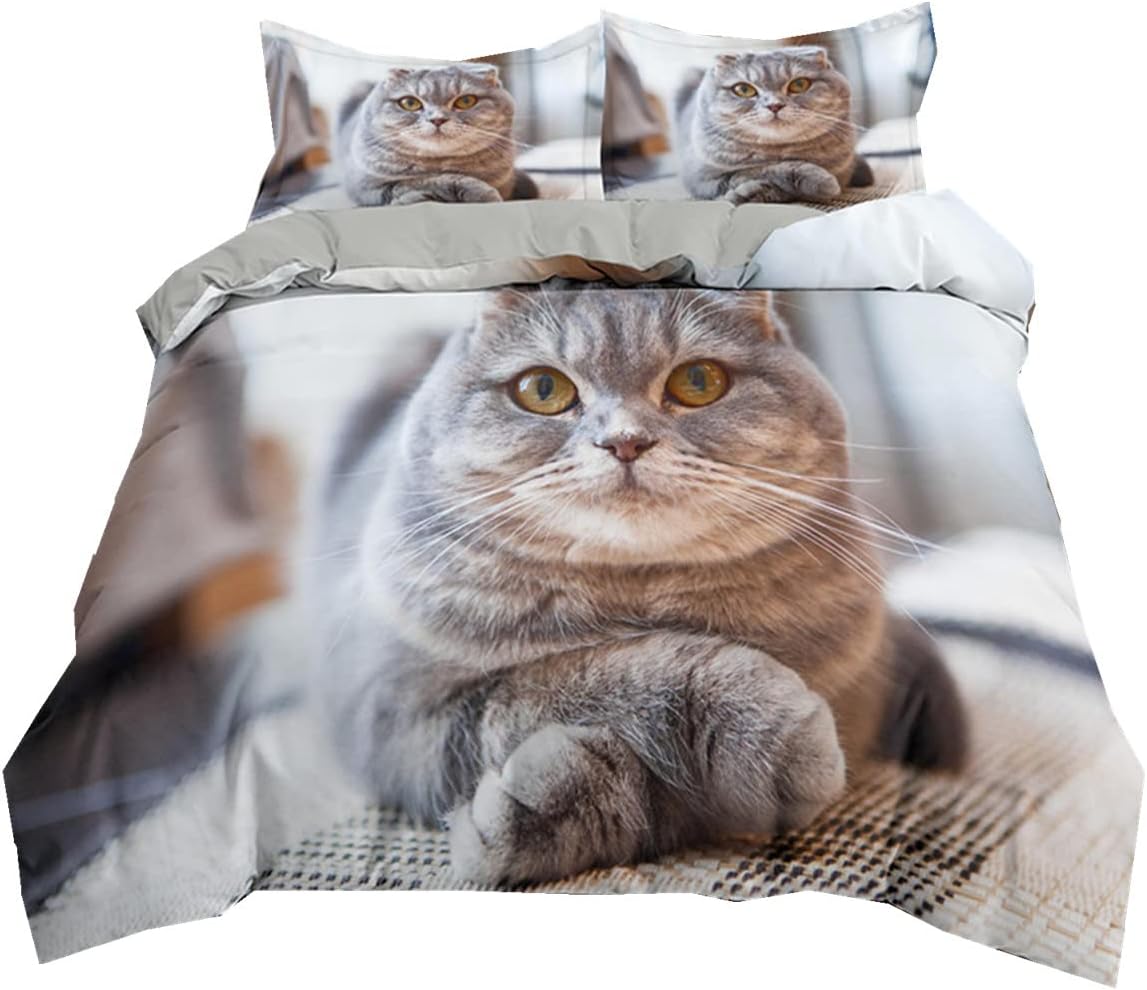 PEIHUODAN 2/3Piece Bedding Set Children's Duvet Cover with 3D Cat