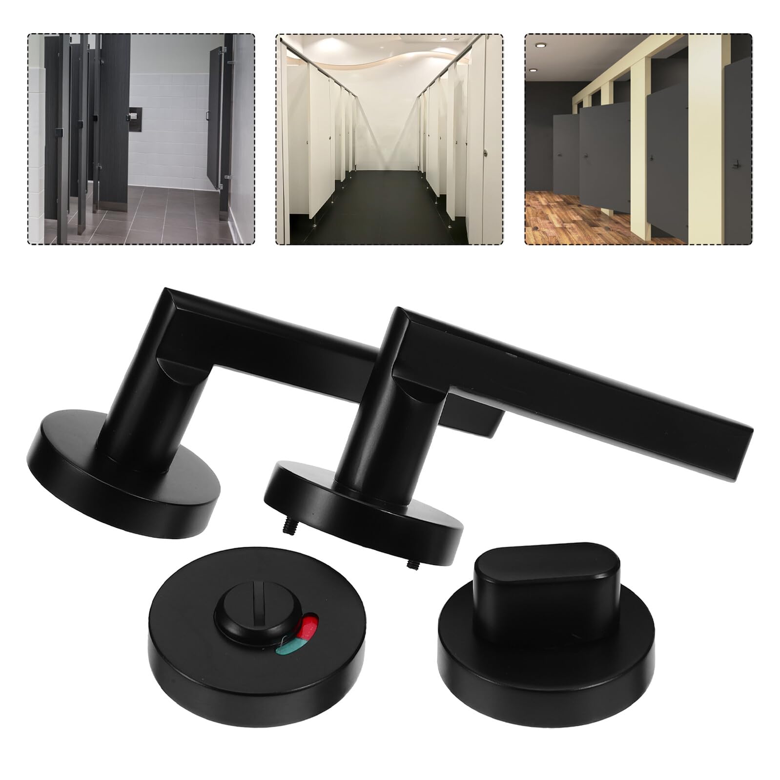 Cerradura Indicadora para Cabina de Baño Comercial Negra 1 Juego | Acero y Plástico, Mecanismo Giratorio y Pulsador, Señal Ocupado Libre para Puerta Divisoria