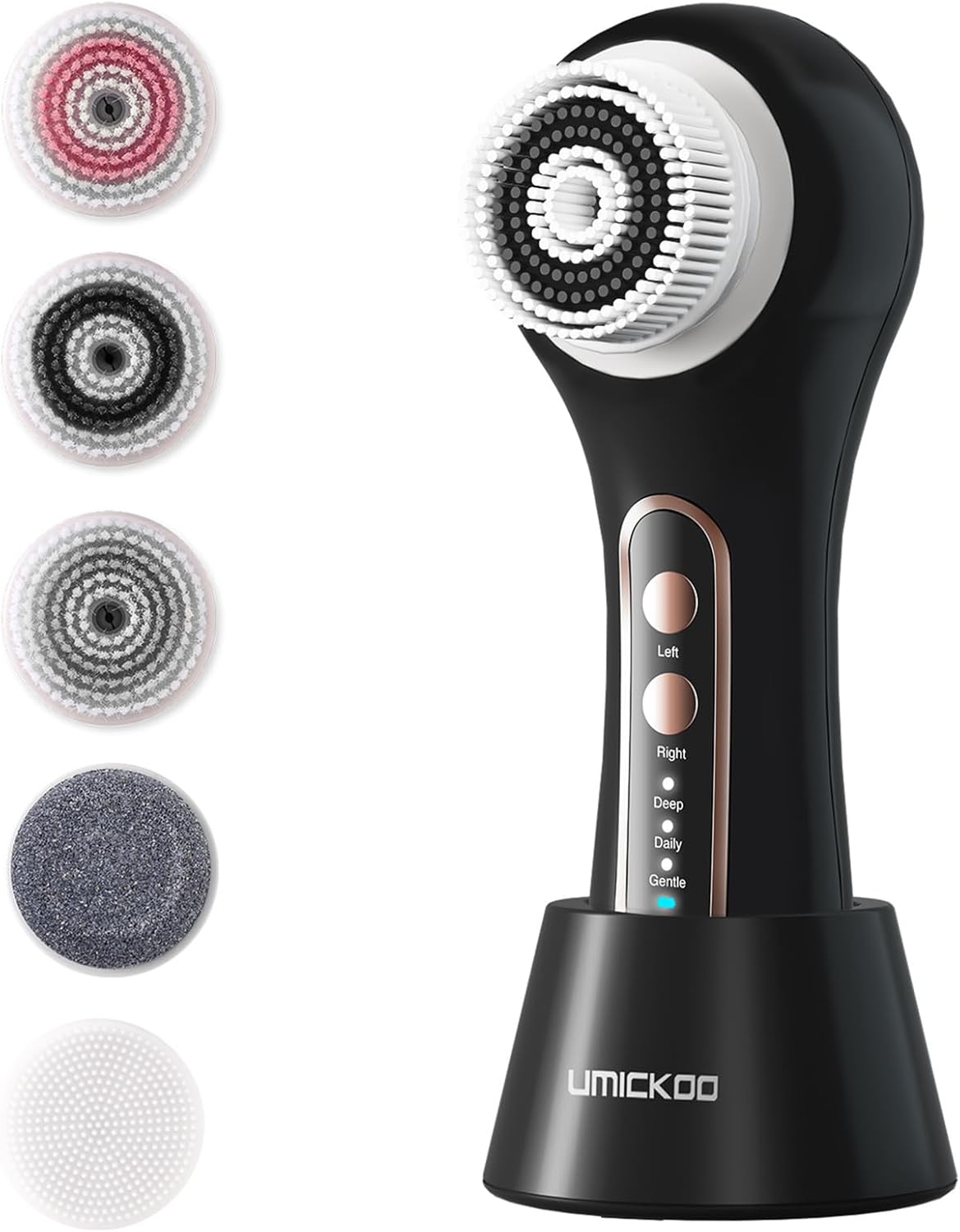 Face Scrubber Exfoliator, Rechargeable Facial Cleansing Brush with 5 Brush Heads, Deep Cleaning for All Skin Types, Black Black Color