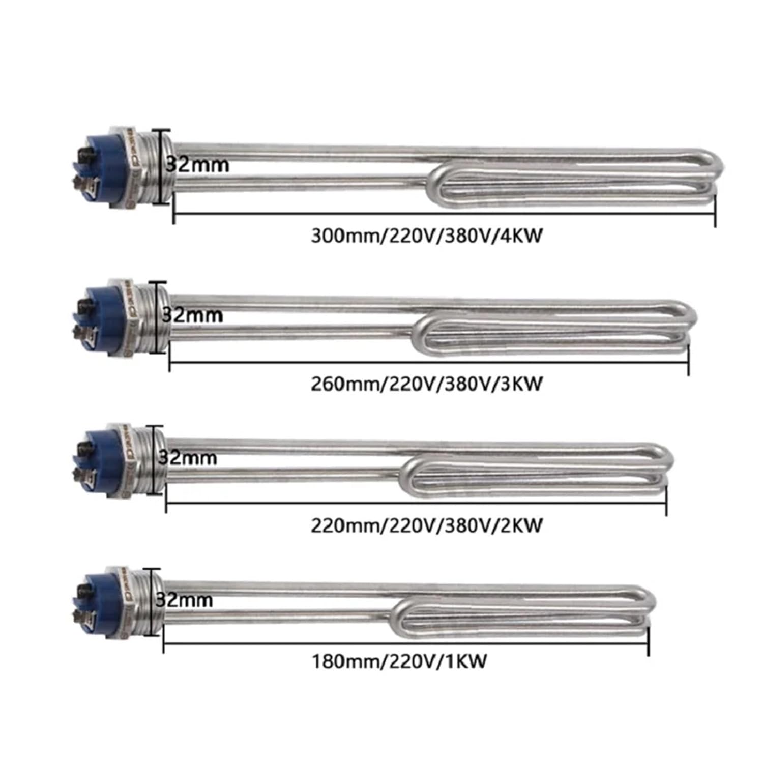 1PCS Electric Water Heater Element 1''NPT/DN25/32mm 1KW/2KW/3KW/4KW Foldback Screw in Heater Element,Immersion Tube(2KW 220mm SS304)
