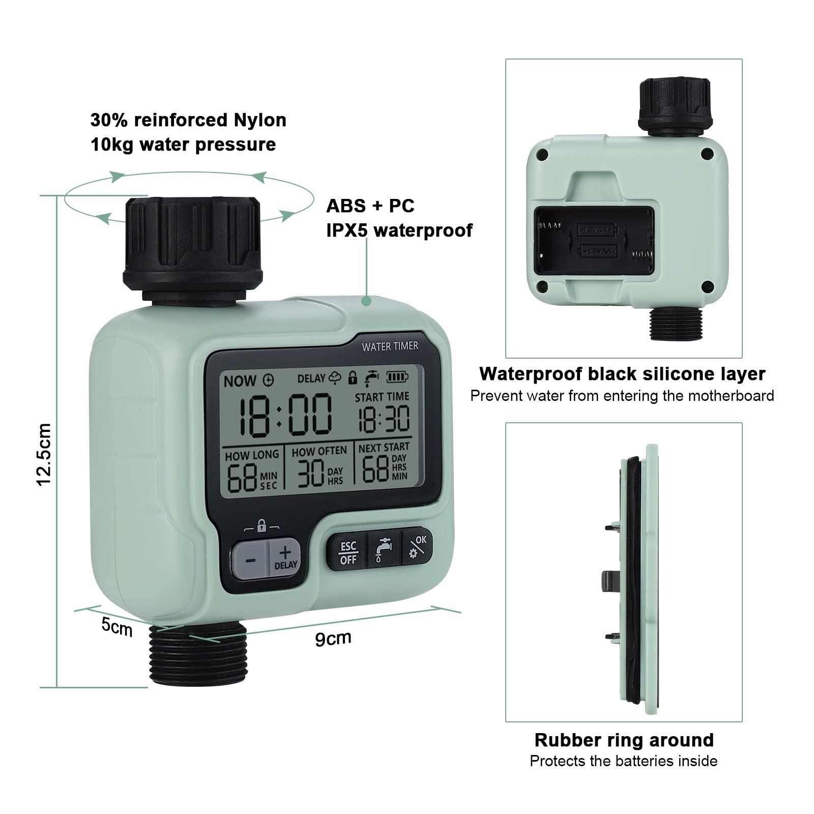 johgee Programador de riego Sistema de riego Programador riego de Control para césped de jardín, riego automático, retraso de Lluvia, Control Manual y Bloqueo para niños