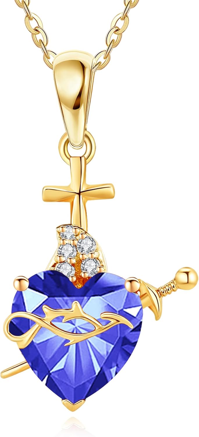 ELFRONT 14K Gold Sacred Heart of Jesus Necklace 14K Solid Gold Birthstone Heart Necklace Jesus Jewelry Gift for Women