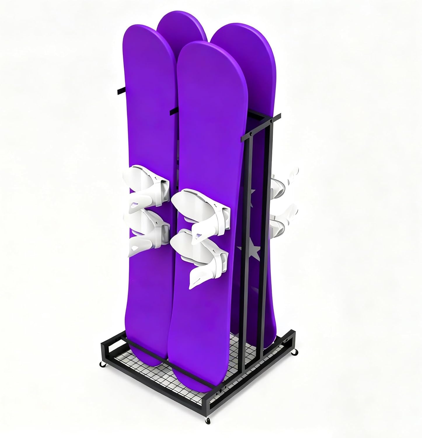 Large Freestanding Snowboard Rack, Iron Movable Ski Board Storage Racks for 2 3 4 5 Pair Skis Display, Basement/Garage/Ski Resort Organizer(W 62cm(24 2/5in))