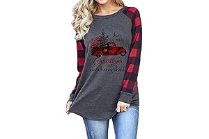 Women's Christmas Red Truck Holiday Raglan Long Sleeve Top