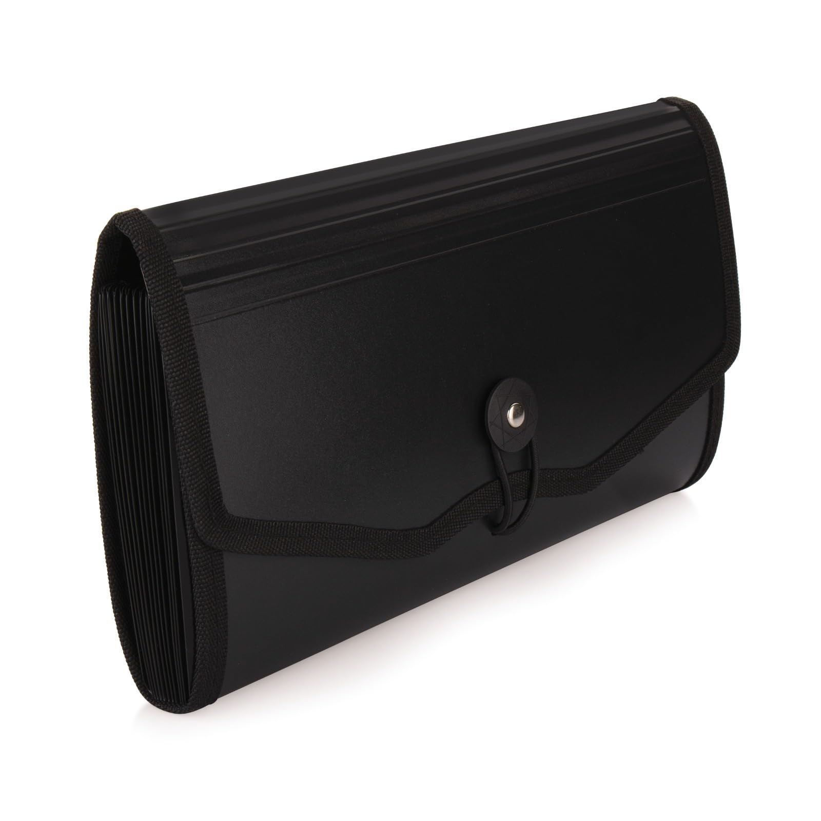 Polen Cheque Expanding File with Elastic Closure 13 Pockets 0.7mm Outer Cover & 0.2mm Inner Partition Sheet, Edge Binding, Index Tabs for Easy Identification, Size Cheque, Radiant Black