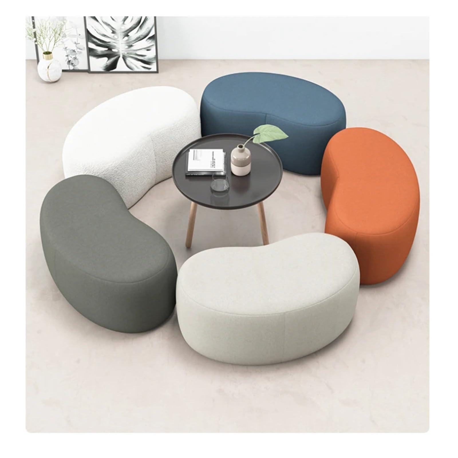 Fußhocker Niedriger Ottomane Wohnzimmerbank Samtboden Sofastuhl INS Eingangsschuhwechselhocker Design Ruhefüße Modulare Möbel(Leathaire Blue)