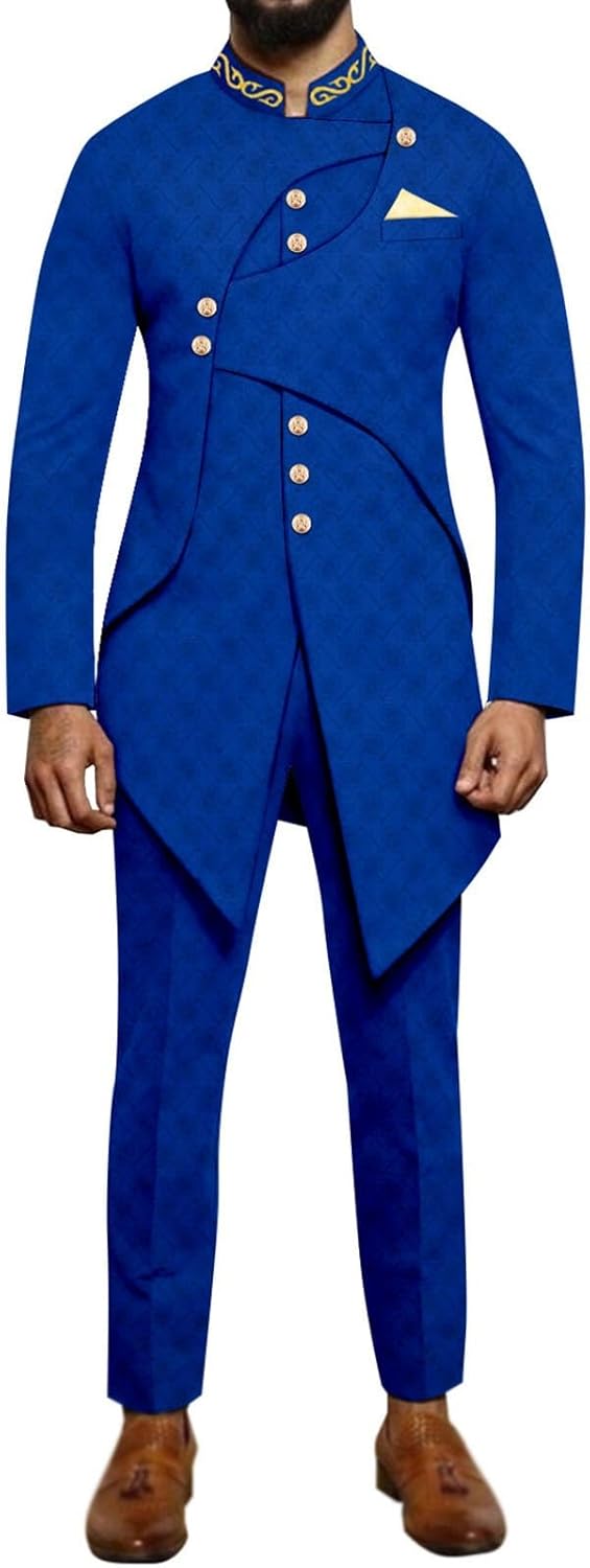 African Clothes for Men Dashiki Shirt and Pants 2 Piece Set Formal Traditional Clothing Slim Fit Ethnic Suit