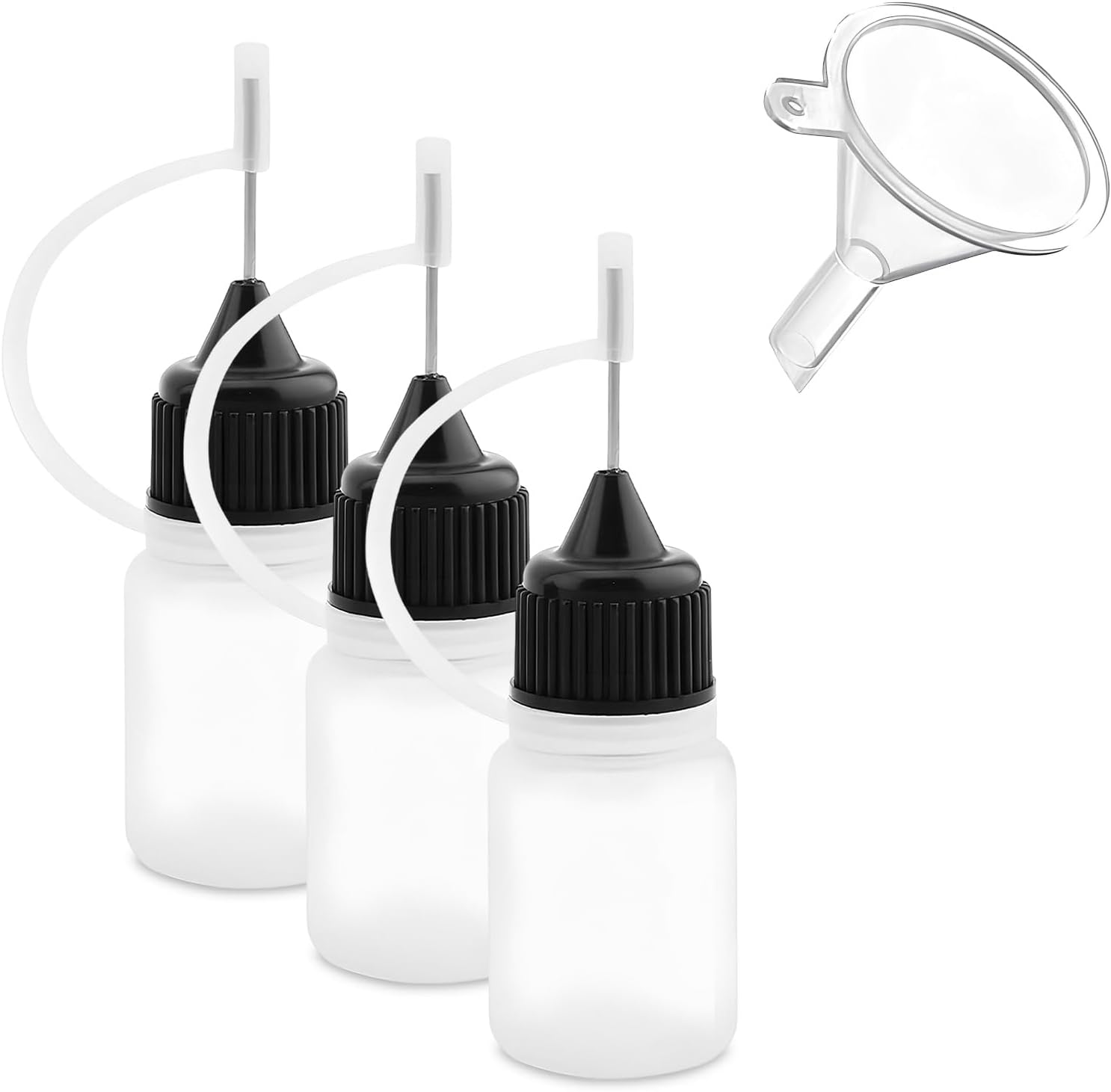 3PCS Needle Tip Glue Bottle, 5ML Precision Tip Applicator Dispenser Bottles with Mini Funnel, Plastic Refillable Auto Glue Oiler Squeeze Bottle for Paper Quilling DIY Craft (5 ml)