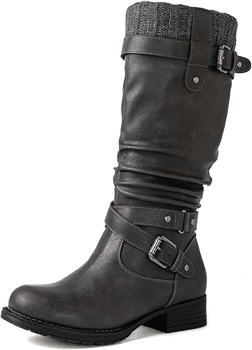 GLOBALWIN Women's Motorcycle Boots Mid Calf Boots Low Heels Fall Winter Fashion Boots For Women