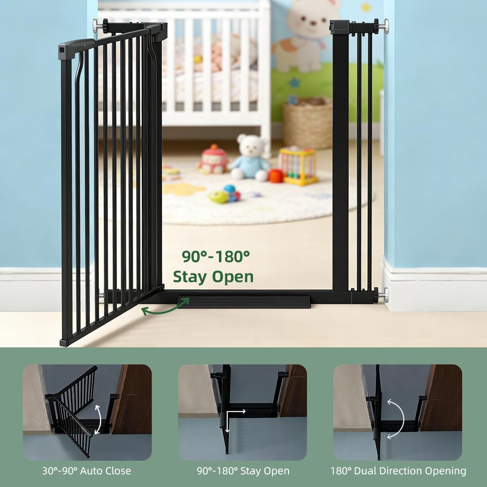 Extra Tall Baby Gate for Doorways and Stairs, 40.55" Tall Pet Gate Pressure Mounted No Drilling, 29.92"-40.94" Wide Adjustable Walk-Through Child Safety Gate for Indoor Use, Black