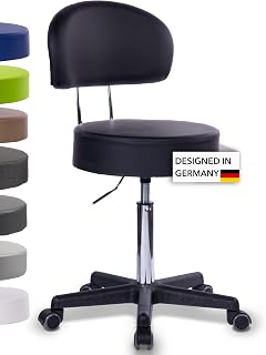 Rollhocker Squash 40 mit Rückenlehne BIGBACK - ca. 51-71 cm Sitzhöhe - Drehhocker - Praxis-Hocker mit 40 cm breitem Sitz - Küchen-Hocker mit Rollen - Bürohocker Schwarz