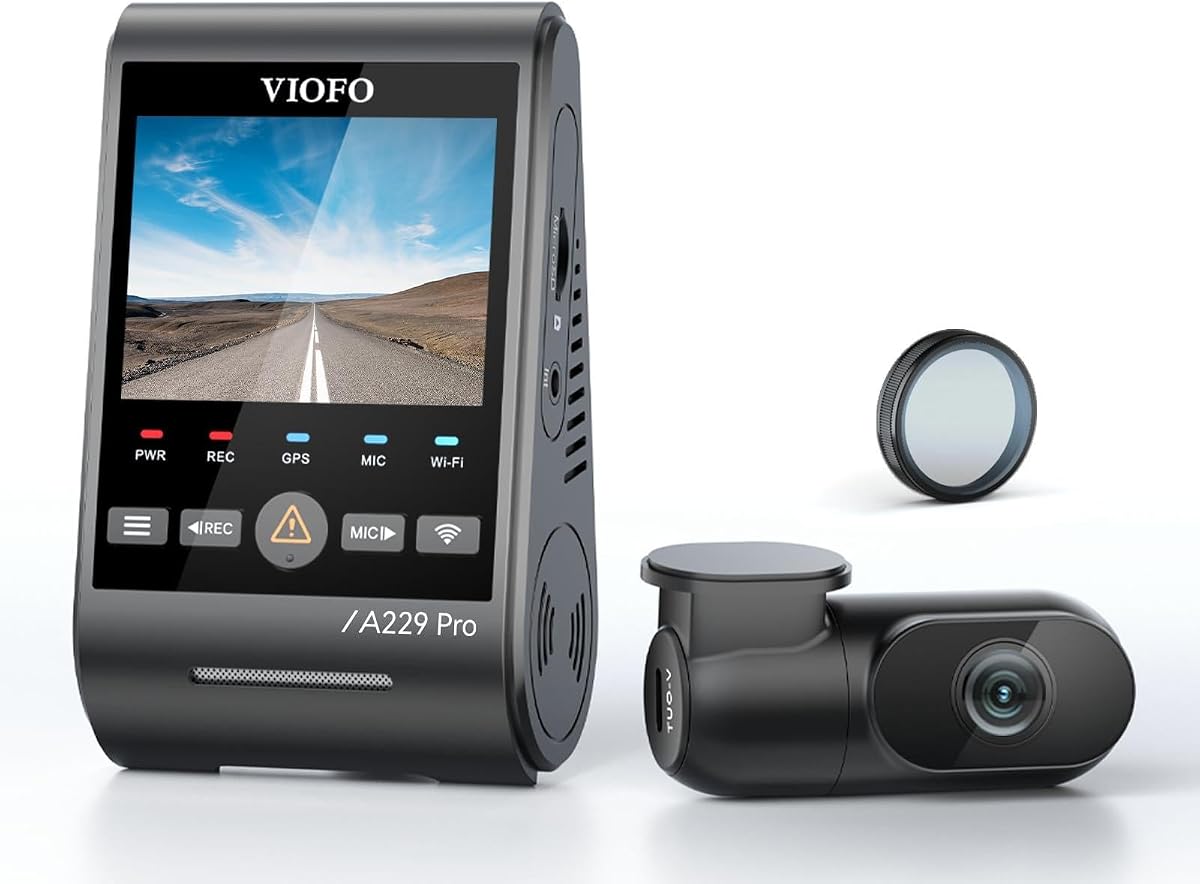 【Paquete: VIOFO A229 Pro 2CH + Tarjeta de 256 GB】 VIOFO A229 Pro 4K HDR Dash Cam, Dual STARVIS 2 IMX678 IMX675, cámara delantera y trasera para automóvil 4K+2K, 2 canales con HDR, control de voz, GPS WiFi de 5GHz