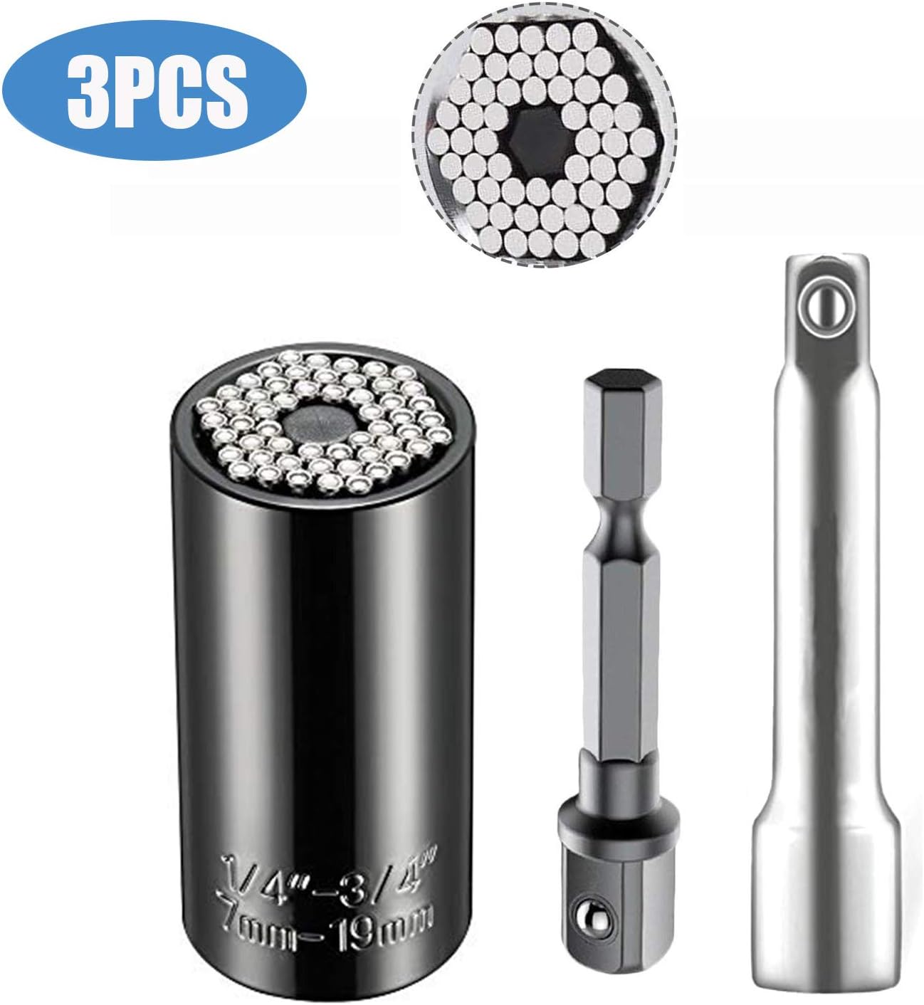 URGENEX Super Universal Socket, Black, Chrome Vanadium Steel, 7-19mm