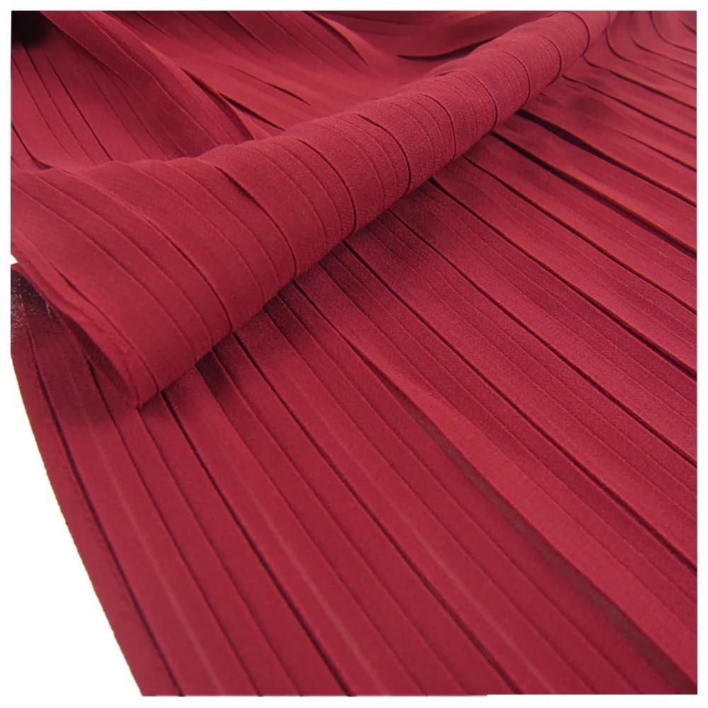 Tejido de gasa perlada plisada, Tela de gasa con perlas plisadas, órgano volantes, Multicolor, 59 pulgadas, costura vestido, 0,5-3 metros(Wine Red,Straighten 0.5 Meter)