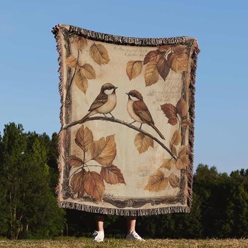 Eoqifjm Subject To The Actual Product Bird Woven Blanket Autumn Leaves Throw