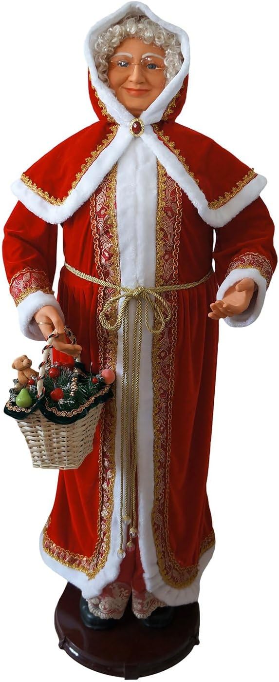 Fraser Hill Farm Life Size 58-in Dancing Mrs. Claus Animatronic with Basket, Indoor Animated Holiday Home Decor, Motion Activated Winter Wonderland Musical Christmas Decoration