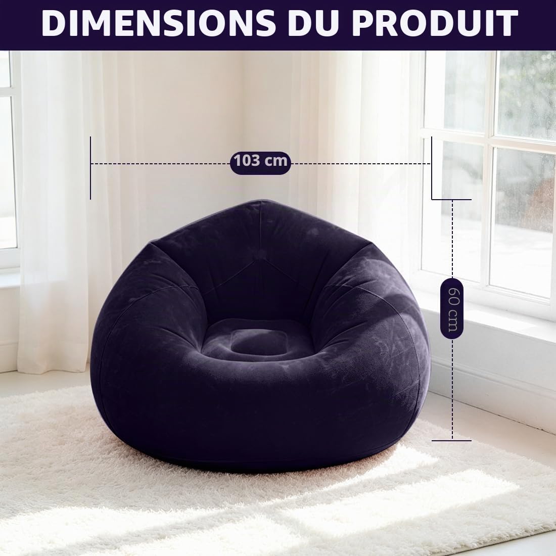 Air Sofa Lazy - No Bean Bag - Canapé gonflable - Lavable - Pour salon, chambre à coucher - Pouf super doux - Bleu