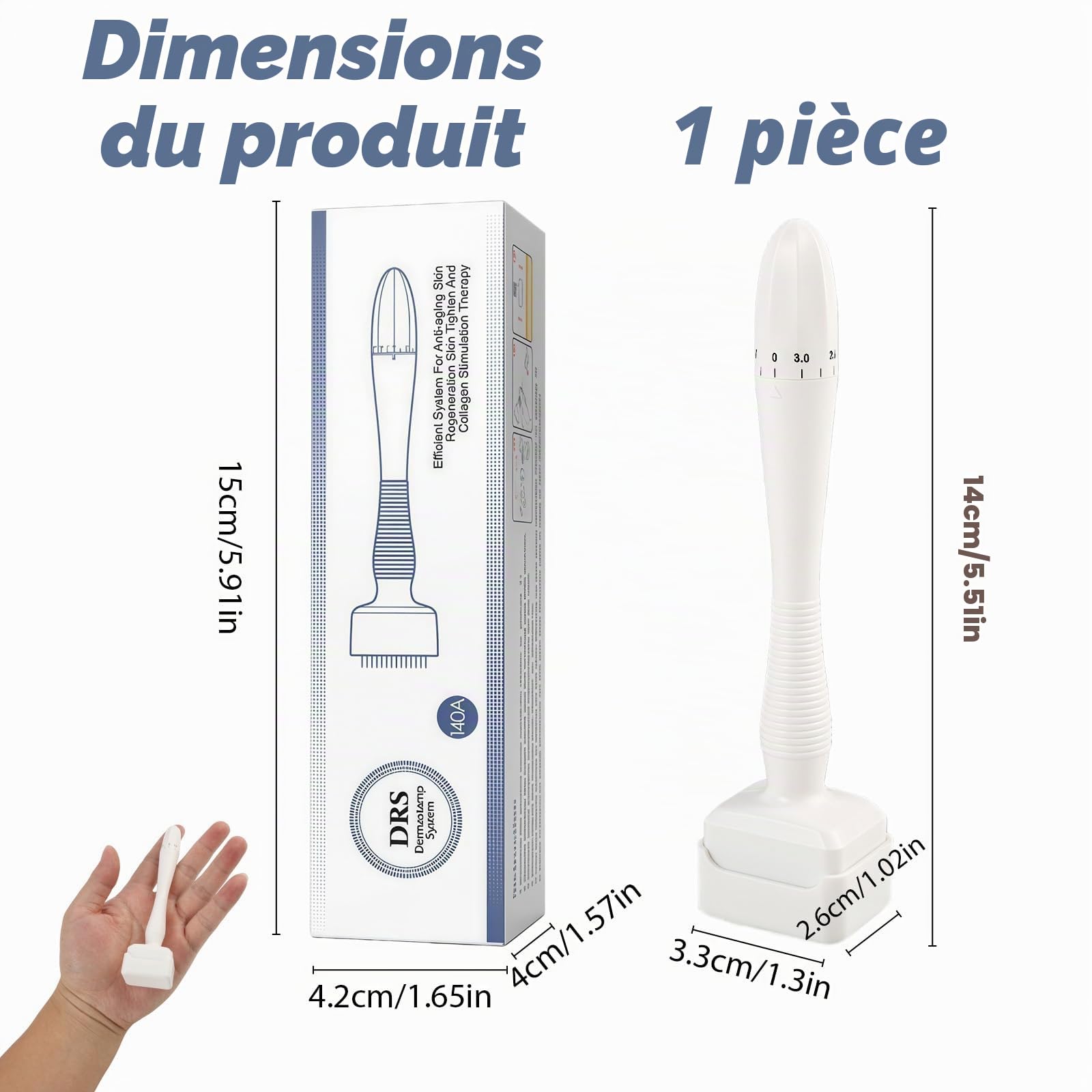 Tampon Microneedling, Stylo Réglable avec 140 Aiguilles en Titane pour la Stimulation et l’Amélioration de la Peau,Pour Cheveux, Barbe, Réduction des Rides et Cicatrices, Portable