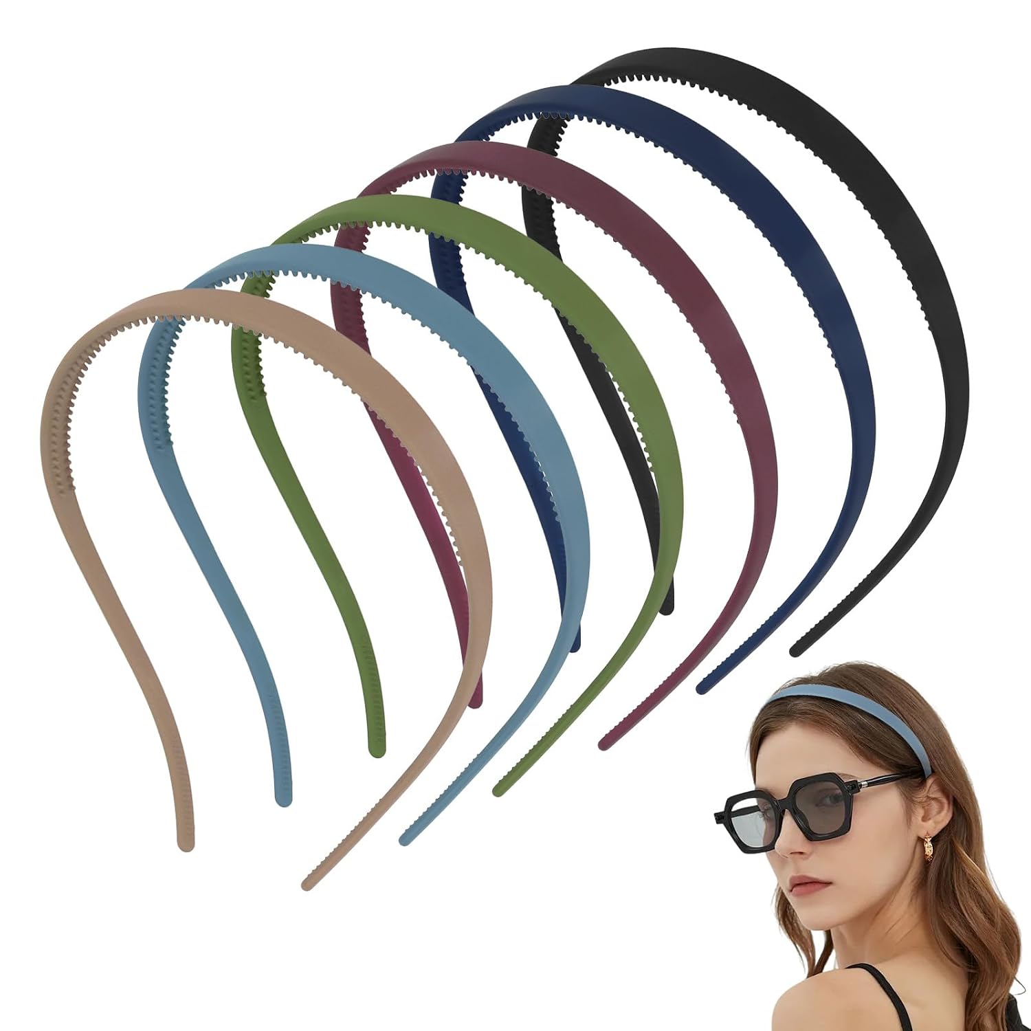 6 Pack No Pressure Headbands for Women, Sunglasses Headband for Glasses Wearers, Non Slip Thin Plastic Hair Bands with Teeth, Fashion Head Band for Women (Earth Color)
