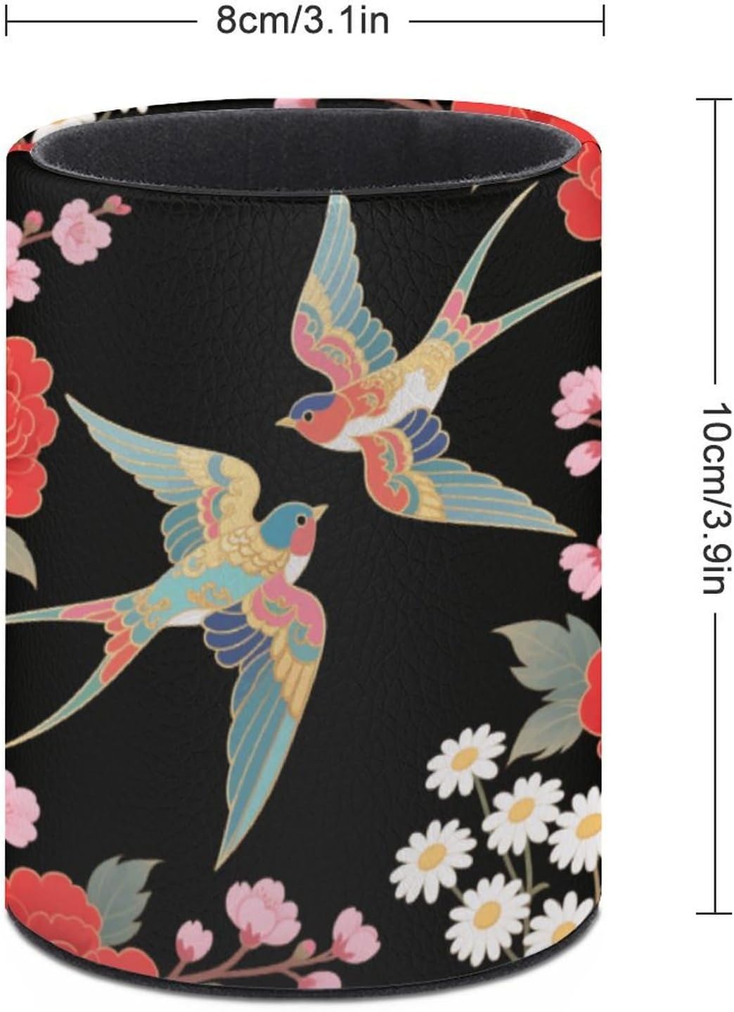 PU Leather Desk Colorful Flying Birds Pencil Holder for Office Supply image 2