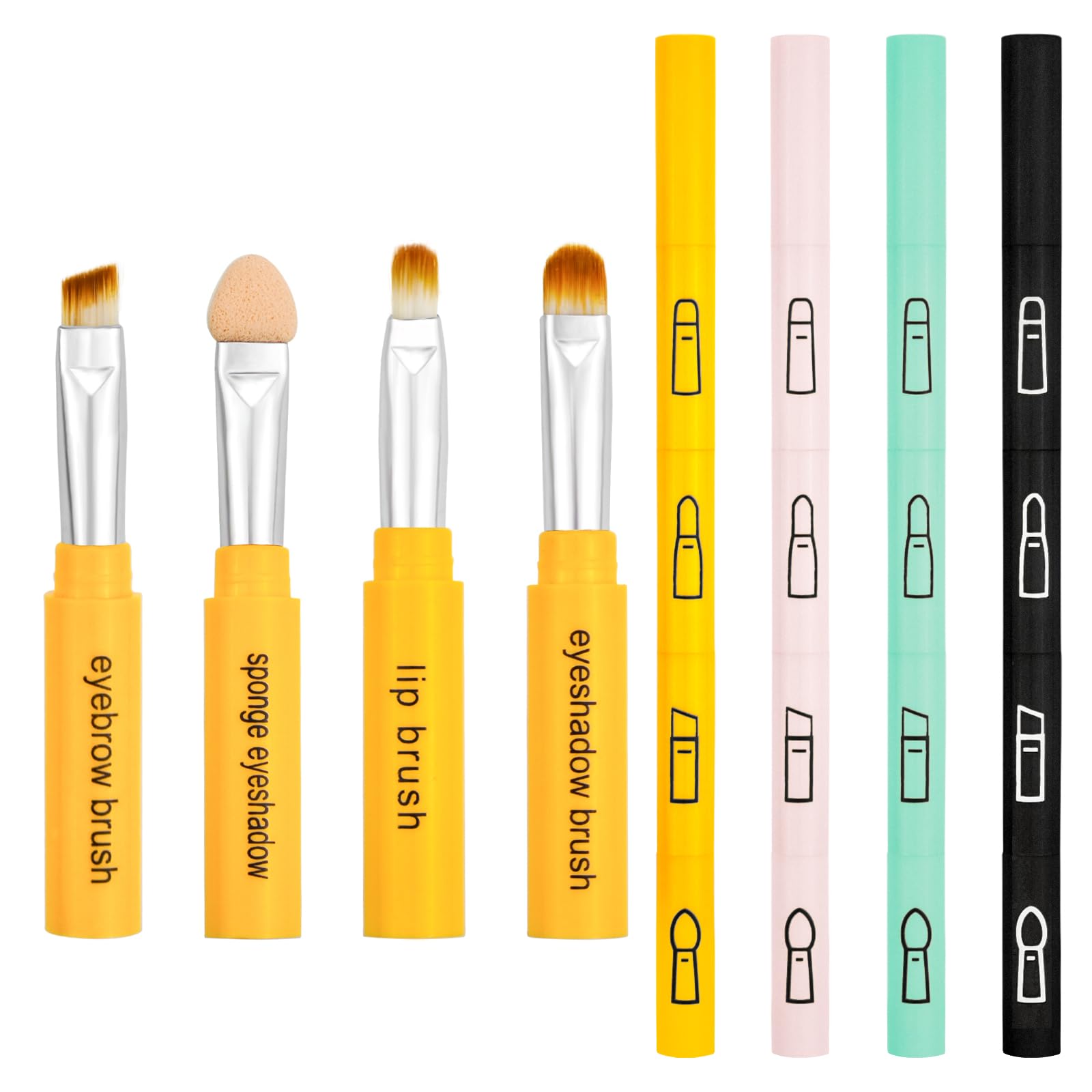 4 Pack 4 In 1 Travel Makeup Brush Multi -purpose Retractable Angled Eyeshadow Sponge Lip Brush Cosmetic Face Beauty Tools for Foundation Concealer Eyeshadow