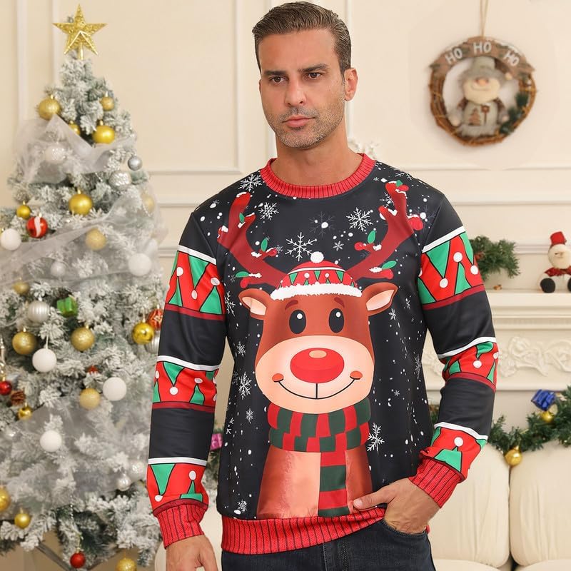 Ugly Christmas Sweatshirts for Women Men,Ugliest Unisex Womens Mens Sweatshirt,Funny Novelty Xmas Deer Sweater Shirt - Image 2