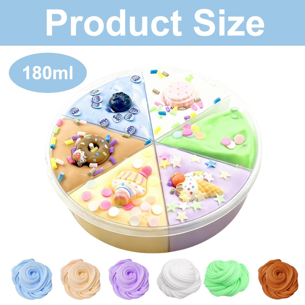 6 Colors Fluffy Cloud Butter Cake Slime,Super Soft & Non-Sticky Fluffy Cloud Slime Yellow, Green, Orange, Blue - Image 2