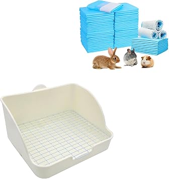 Amakunft 50pcs Rabbit Pee Pads, Pet Toilet/ Potty Training Pads, Super Absorbent Guinea Pig Disposable Diaper & Pet Small Rat Toilet, Square Potty Trainer Corner Litter Bedding Box Pet Pan