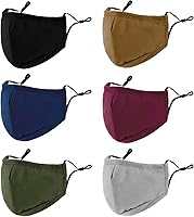Huninpr 3-Ply Reusable Washable Cloth Face Masks 6-Pack - Adjustable Ear Loops, Nose Clip, Breathable Filter Pocket for Men Women