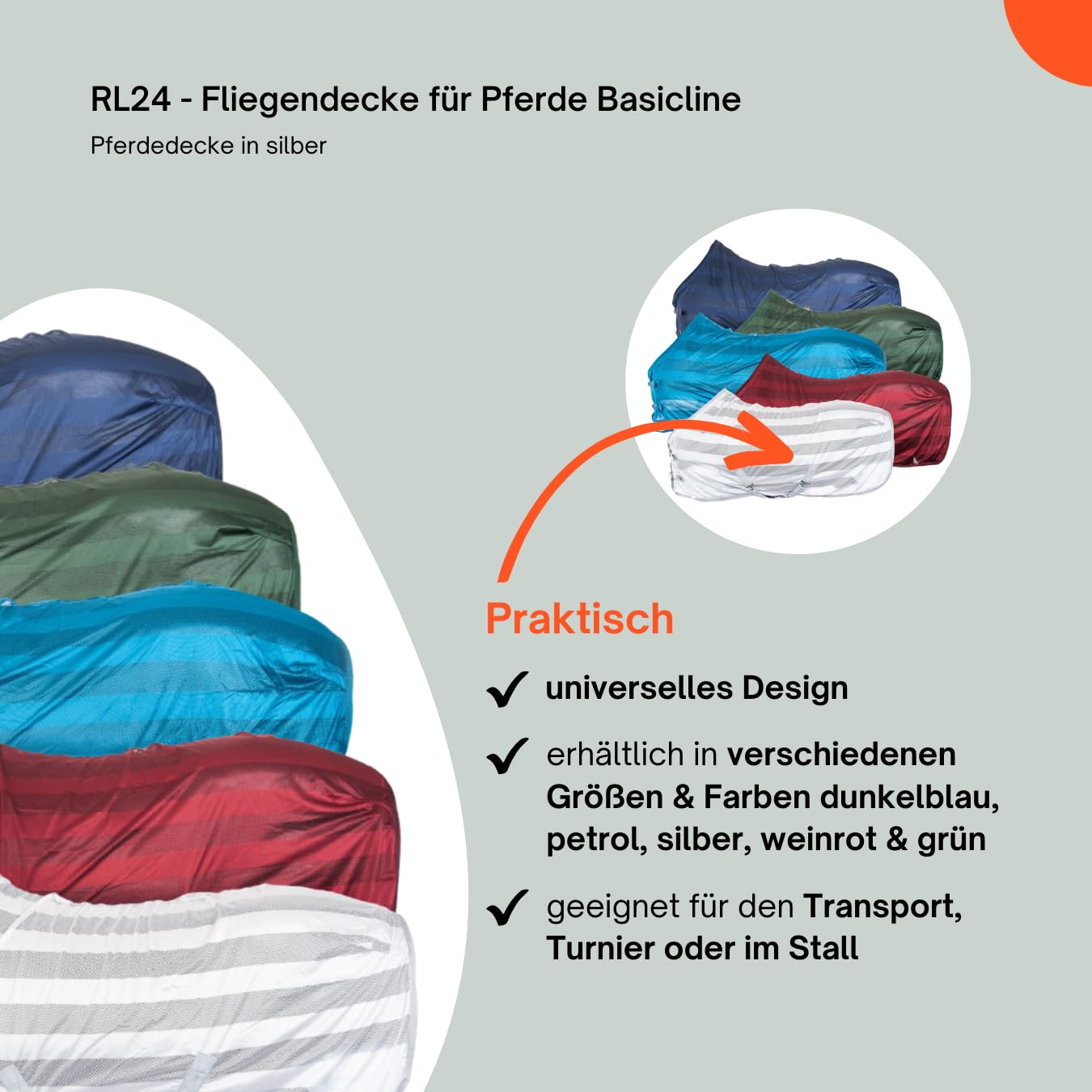RL24 - Fliegendecke für Pferde Basicline | effektiver Schutz vor Insekten | Ekzemerdecke mit Verstellbarer Kreuzbegurtung | atmungsaktiv & strapazierfähig | Pferdedecke in Silber | 135cm