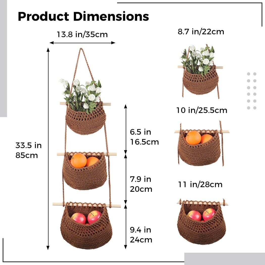 Over The Door Woven Wall Hanging Organizer: 3-Tier Fruit Basket