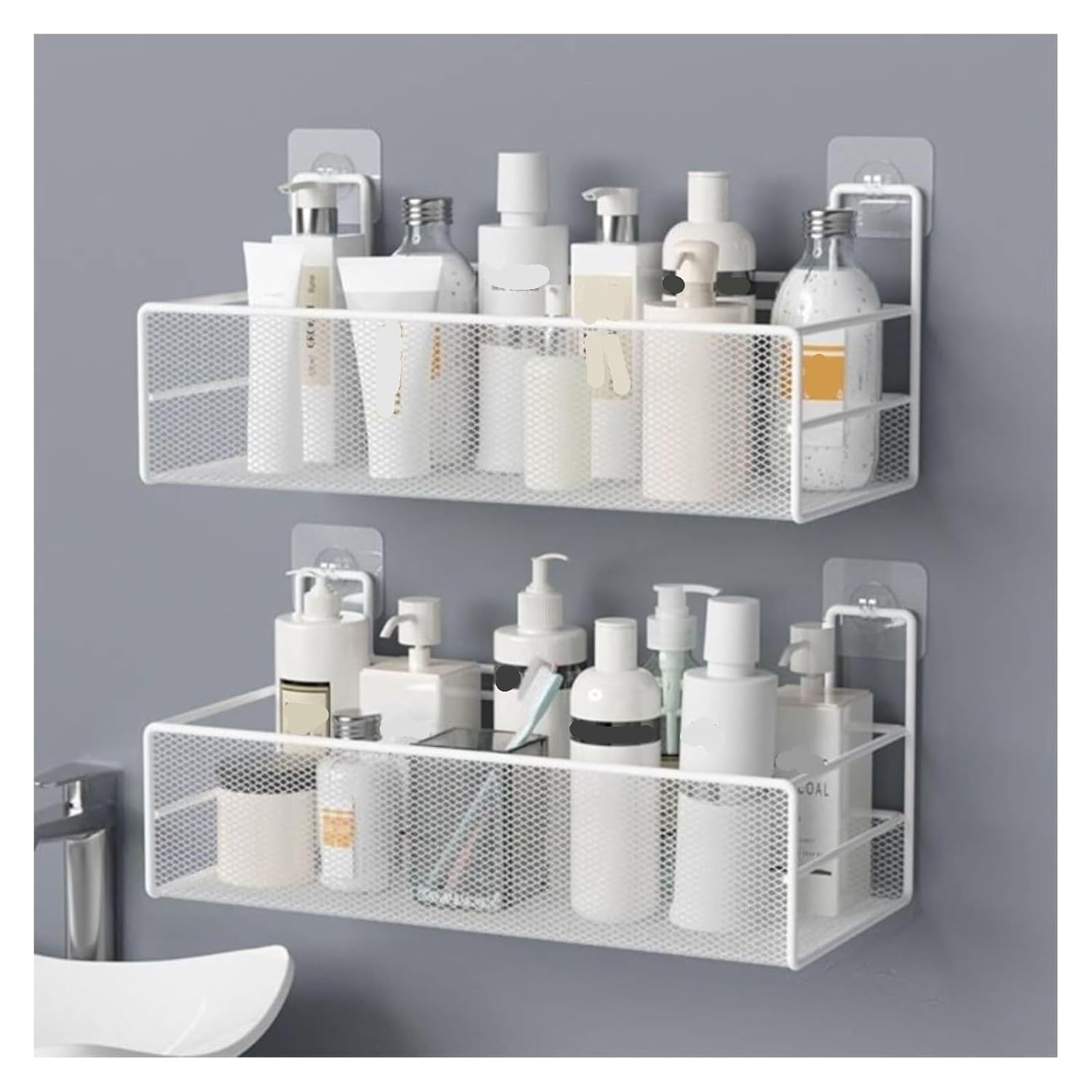 PXIWDAN Bathroom Shelf 2 Pack Bathroom Shelf Shower Caddy Storage Organizer for Wall Mounted Wall Organizer White
