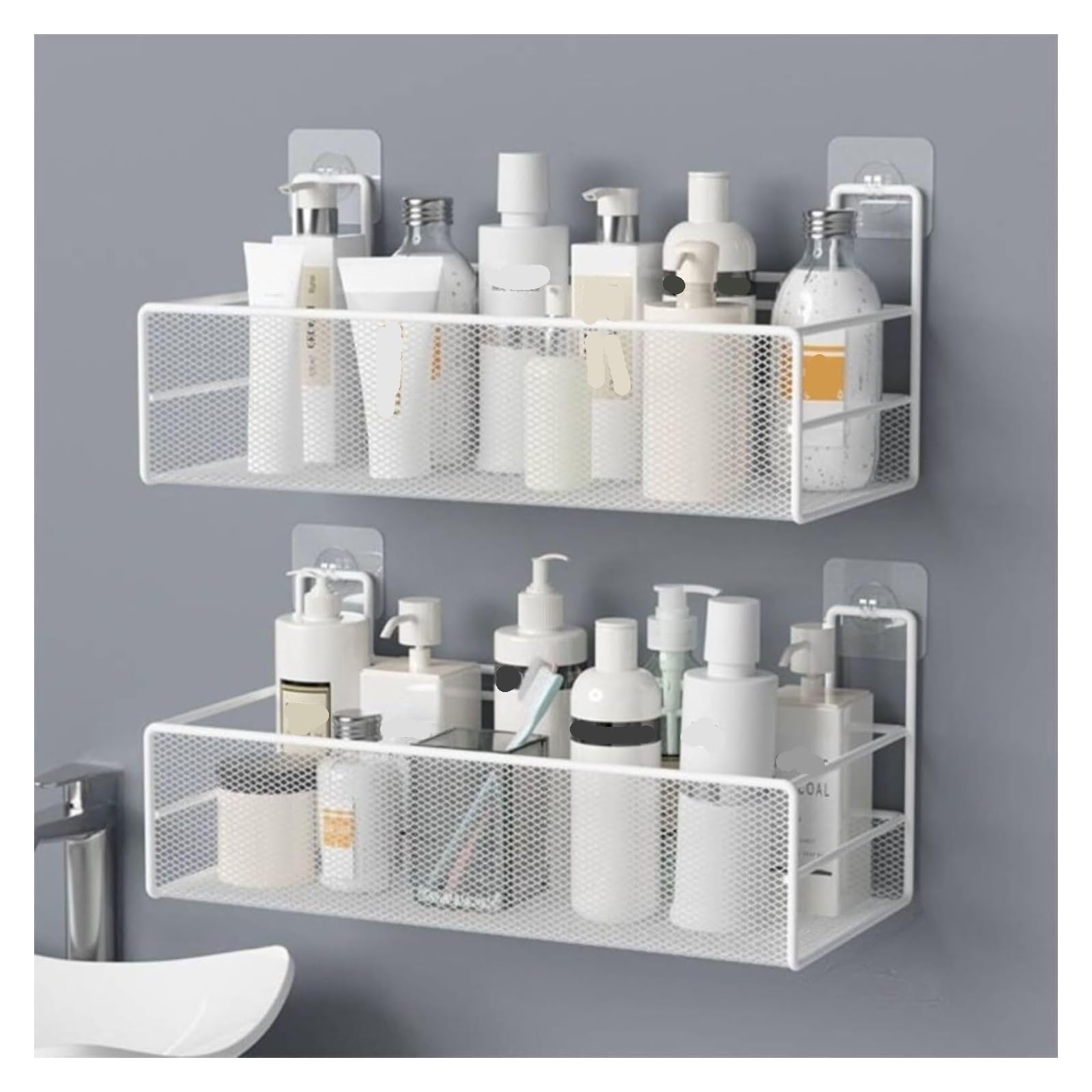 PXIWDAN Bathroom Shelf 2 Pack Bathroom Shelf Shower Caddy Storage Organizer for Wall Mounted Wall Organizer White
