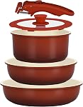 GiPP 5PCS Pots and Pans Set Non Stick, Nonstick Cookware Set Detachable Handle,Ceramic Pots for Cooking Non Stick with Removable Handle, RV Cookware Set, Red Black Gradien