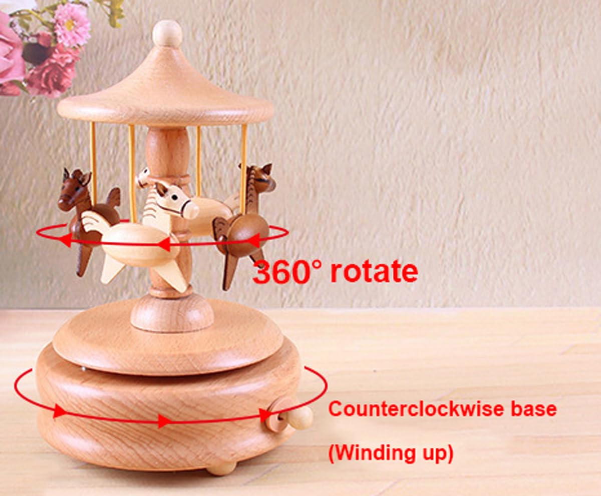 DOCIM Carillon in Legno, Carillon Musicale in Legno Merry-Go-Round Horse Musical Box Turn Horse Shaped Wood Crafts